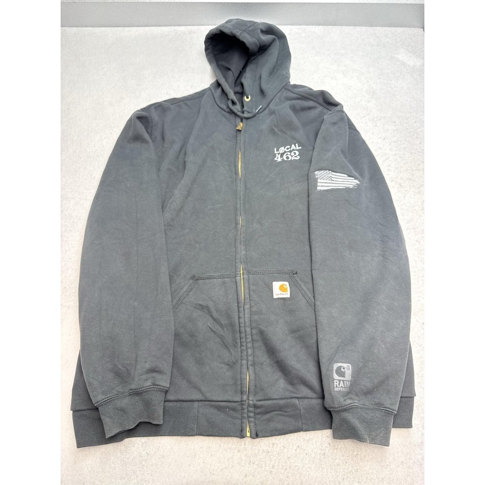 Carhartt 100632 Hoodie Mens XLT Gray Rain Defender Full Zip Local 462 Flag